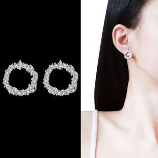 Rhinestone Hoop Earring 1 Pair - Sterling Silver Stud - Silver - One Size