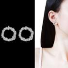 Rhinestone Hoop Earring 1 Pair - Sterling Silver Stud - Silver - One Size