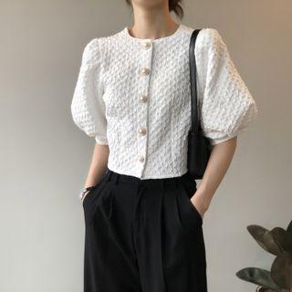 Faux Pearl Puff-sleeve Blouse