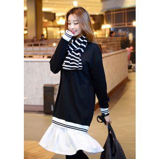 Ruffle-hem Brushed-fleece Lined Pullover Dress