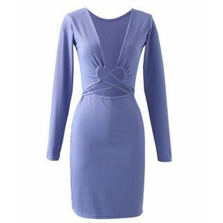 Long-sleeve Strappy Cut-out Sheath Dress