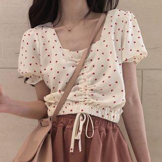 Short-sleeve Heart Print Top / Mini A-line Skort