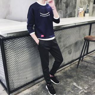 Set: Lettering 3/4-sleeve Pullover + Sweatpants