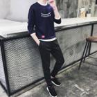 Set: Lettering 3/4-sleeve Pullover + Sweatpants