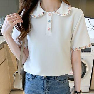 Short-sleeve Embellished Polo Shirt