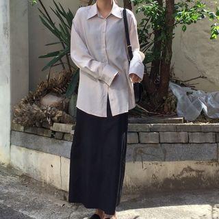 Plain Shirt / Slit A-line Maxi Skirt