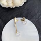 Non-matching Faux Pearl Alloy Heart Faux Crystal Dangle Earring 1 Pair - One Size