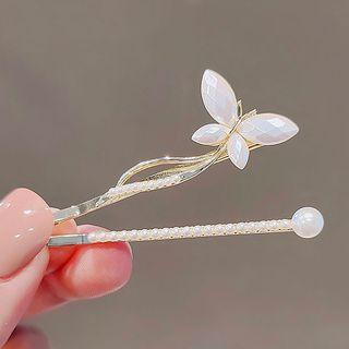 Set: Faux Pearl Hair Pin + Butterfly / Flower Faux Pearl Hair Pin