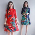 Traditional Chinese 3/4-sleeve Print A-line Dress