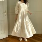Balloon-sleeve Maxi Tiered Dress Ivory - One Size