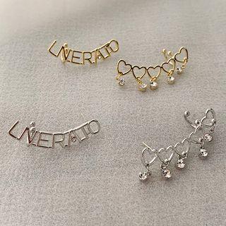 Lettering Heart Rhinestone Asymmetrical Cuff Earring