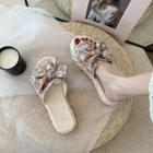 Floral Print Ribbon Platform Flat Slide Sandals