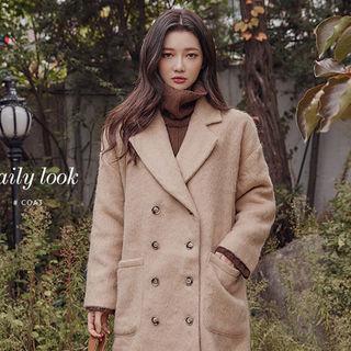 Double-breasted Wool Blend Furry Long Coat