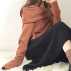 Off-shoulder Knit Top / Woolen Midi Skirt