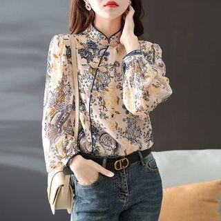 Long-sleeve Print Qipao Top