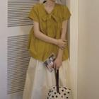 Short-sleeve Peplum Blouse / Midi A-line Skirt