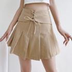 Lace Up Pleated Mini A-line Skirt