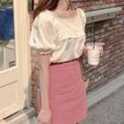 Short-sleeve Lace Trim Top / Mini A-line Skirt