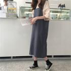 Elbow-sleeve Crew-neck T-shirt / Pocket Detail Midi Jumper Dress