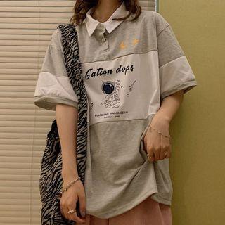 Elbow-sleeve Graphic Print Polo Shirt / T-shirt