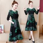 Long-sleeve Tie-dyed A-line Dress