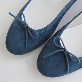 Bow-detail Genuine Suede Flats