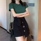 Short-sleeve T-shirt / Asymmetric A-line Mini Skirt