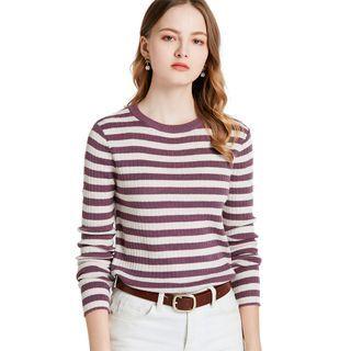Long Sleeve Stripe Ribbed Knit Top