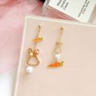 Non-matching Faux Pearl Alloy Rabbit Carrot Dangle Earring
