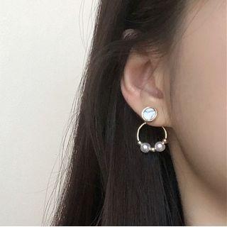 Marble Disc Faux Pearl Earring 1 Pair - Gold - One Size