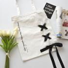 Lace-up Lettering Canvas Shopper Bag