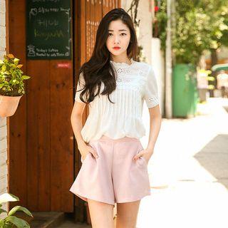 Pintuck-front Lace-trim Top