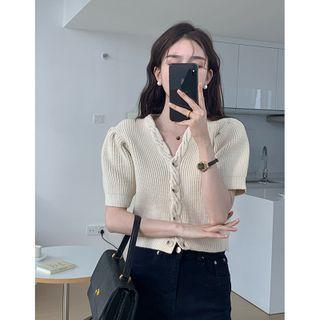 Short-sleeve V-neck Cardigan Off-white - One Size