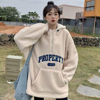 Letter Embroidered Pocket Half-zip Fleece Hoodie