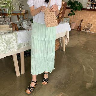 Crinkled Tiered H-line Long Skirt