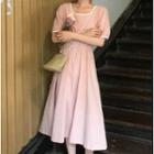 Short-sleeve Midi A-line Dress Pink - One Size