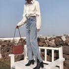 Single-breasted High-waist Wide-leg Jeans