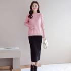 Set: Embellished Sweater + Straight Cut Midi Skirt
