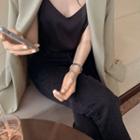 Spaghetti-strap V-neck Top Black - One Size