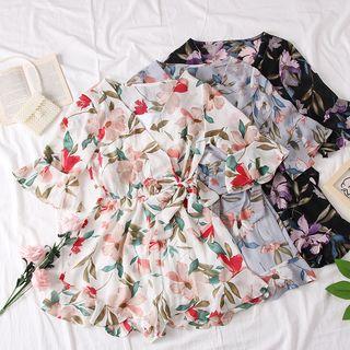 Tie-waist Flower-print Chiffon Playsuit