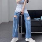 High-waist Gradient Ripped Jeans