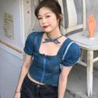 Balloon-sleeve Denim Blouse