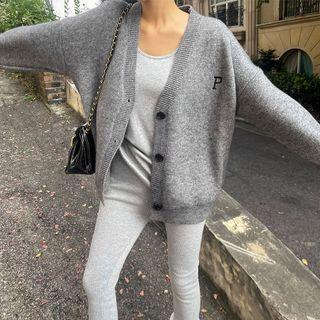 Letter-embroidered Oversized Cardigan