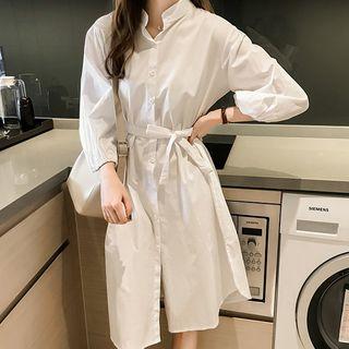 Tie Waist 3/4-sleeve Shirt Dress