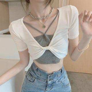 Mock Two-piece Short-sleeve Twisted T-shirt