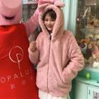 Rabbit Ear Hooded Furry Jacket Pink - One Size