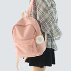 Pompom Accent Plain Canvas Backpack