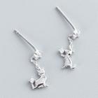 925 Sterling Silver Rhinestone Cat Dangle Earring 1 Pair - S925 Sterling Silver - One Size