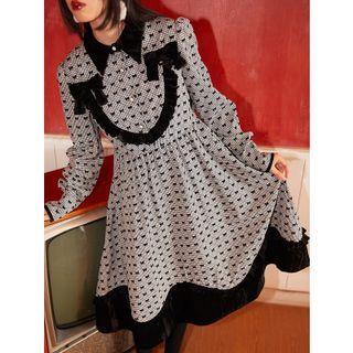 Bow-accent Frill Trim Midi A-line Shirtdress