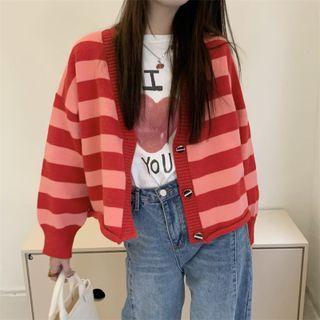 Long-sleeve Striped V-neck Cardigan